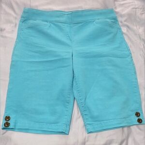 Coral Bay Women’s Pull-On Bermuda Shorts Aqua Pockets Size 16P